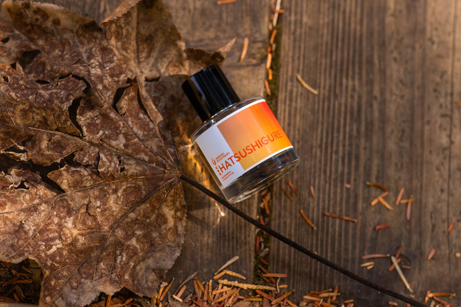 Hatsushigure bottle lying on dry autumn leaves